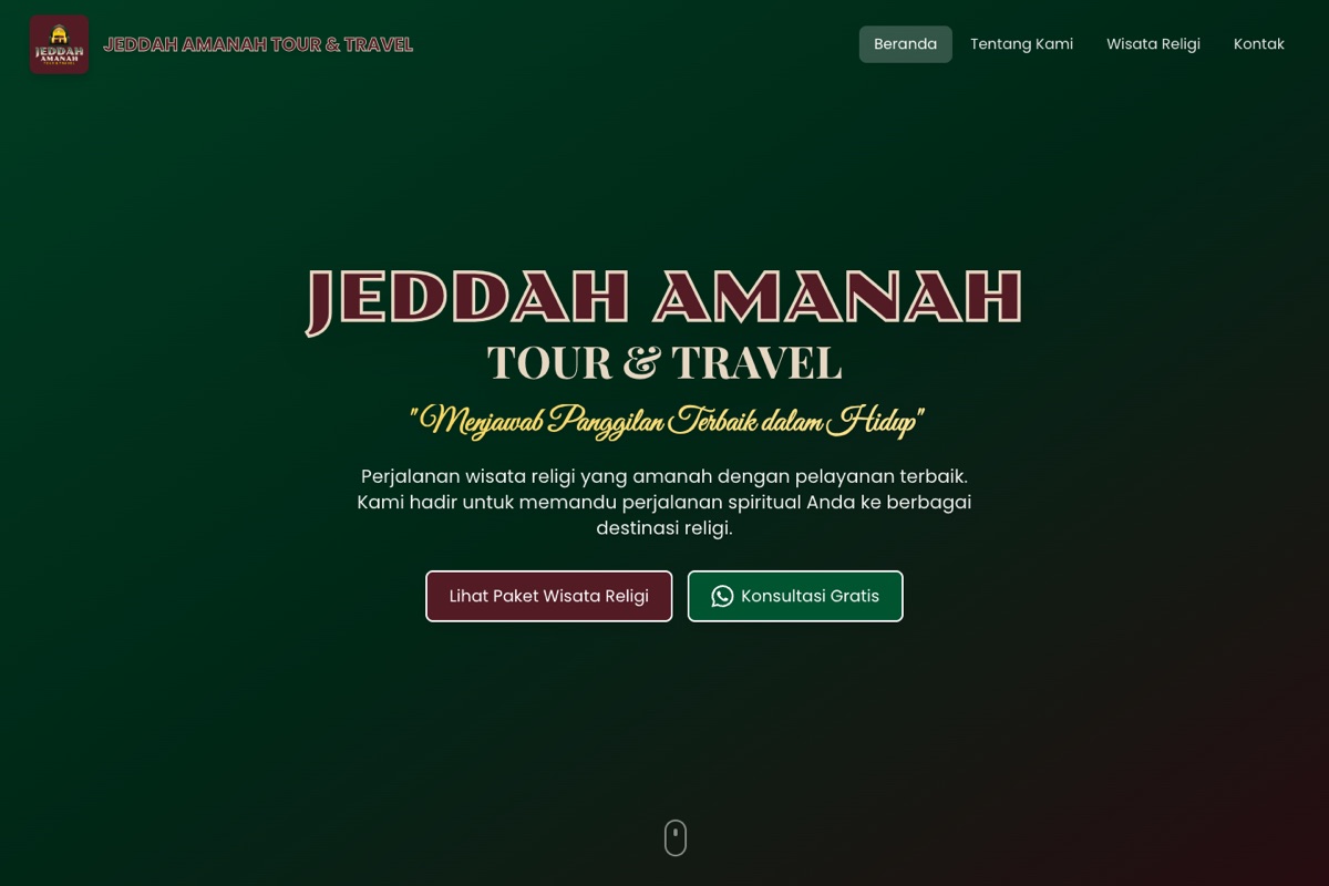 Homepage of the Jeddah Amanah Tour & Travel website